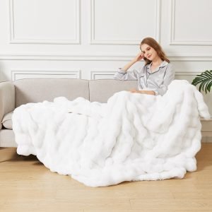 White Cozy Faux Rabbit Fur Throw Blanket