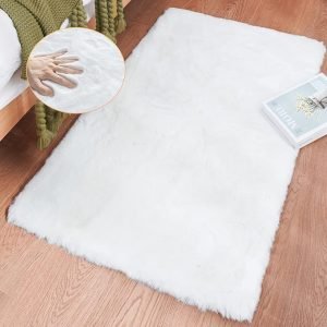 ORINOVA Rectangular White Faux Bunny Fluffy