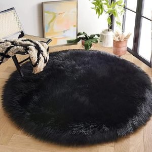 ORINOVA Rectangular Black Fuzzy Washable Area Rugs