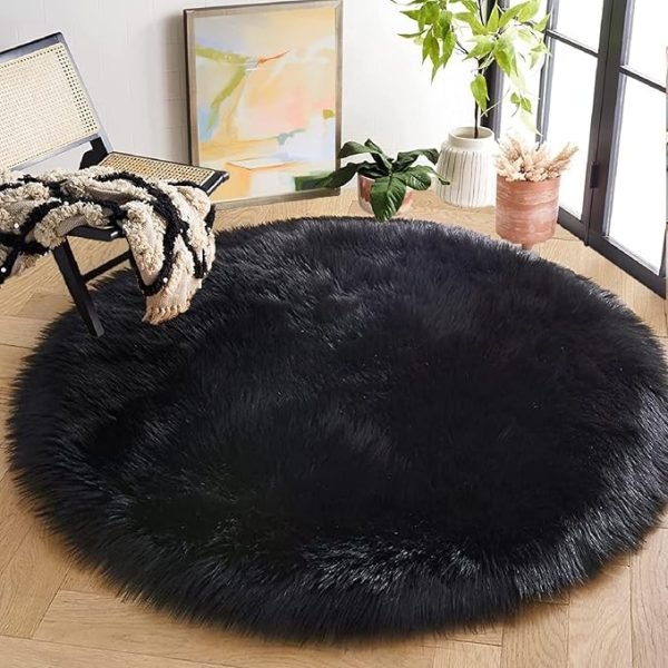 ORINOVA Rectangular Black Fuzzy Washable Area Rugs