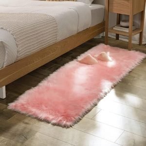 ORINOVA Rectangular Pink Faux Sheepskin Fluffy Fur Rugs