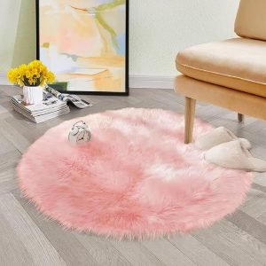 ORINOVA Round Pink Washable Fluffy Round Rugs