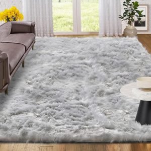 ORINOVA Rectangular Light Gray Washable Fuzzy Fur Runner Rugs