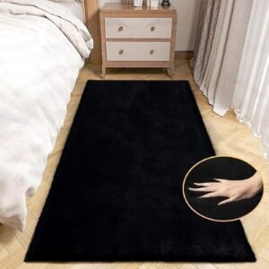 Black Fluffy Rug for Bedroom Shag Rug Washable Carpet Faux Rabbit Fur Rugs