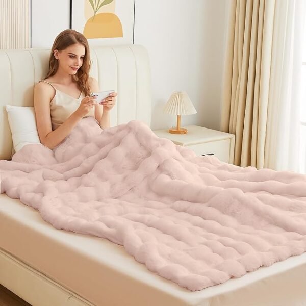 Pink Faux Fuzzy Fur King Size Throw Blanket 90x108