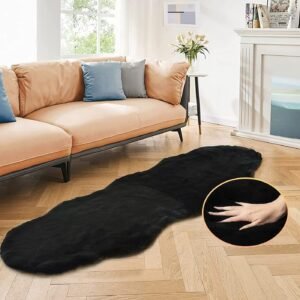 Black Shag Washable Fluffy Fur Area Rugs for Bedroom