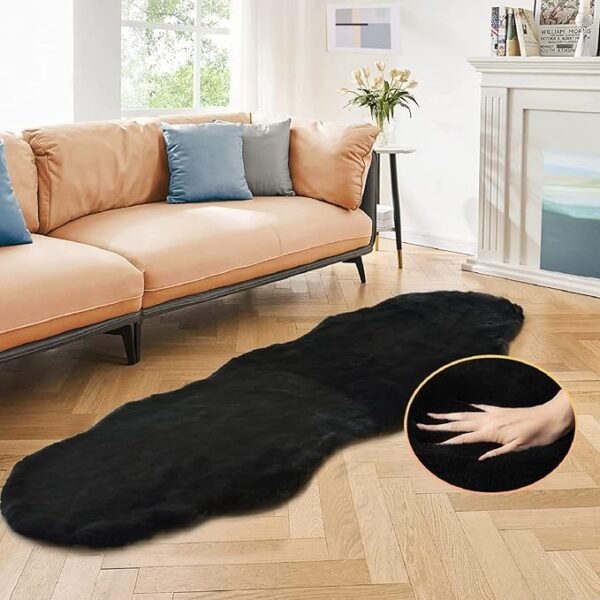 Black Shag Washable Fluffy Fur Area Rugs for Bedroom