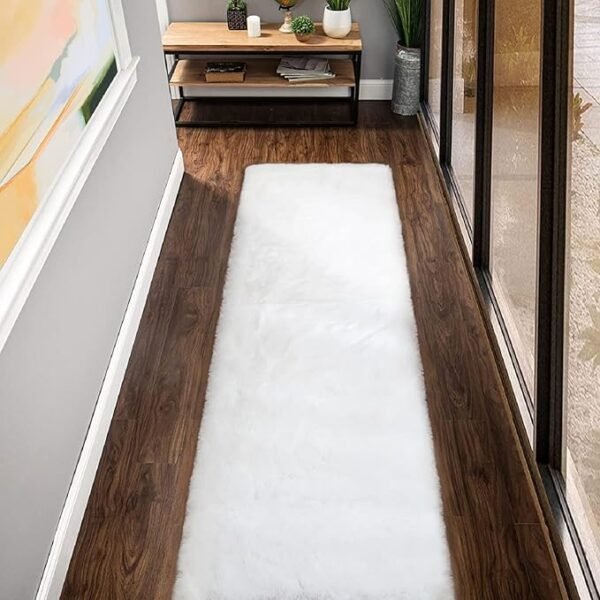 White Washable Furry Area Rug Runner Faux Bunny Fuzzy Fur Rugs