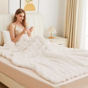 Light Beige Faux Fuzzy Fur Blanket Queen Size 90x90