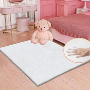 Faux Fuzzy Washable Fur Area Rugs for Bedroom 3x5 Silver Gray
