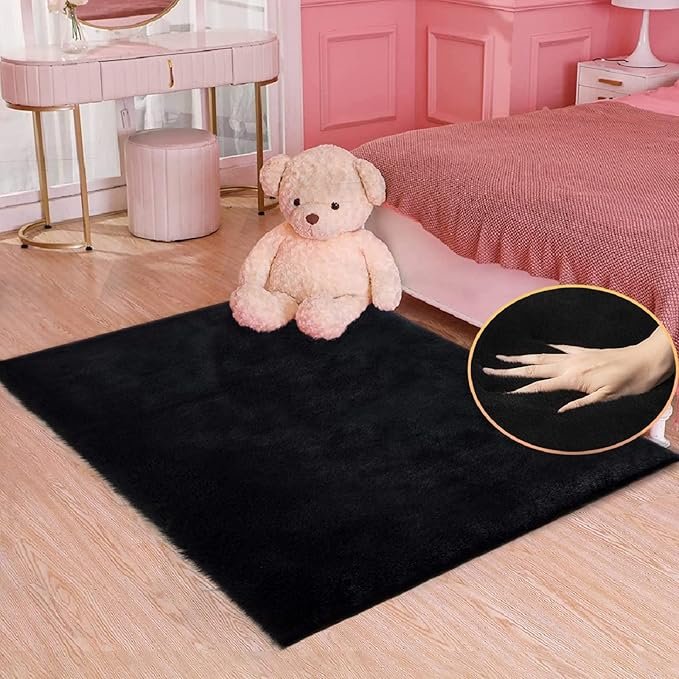 Fuzzy Rabbit Fur Rug Fluffy Rugs Washable Area Rugs for Living Room