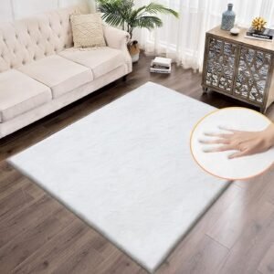Washable Area Rugs 5x8 Rugs for Living Room Silver Grey Faux Rabbit