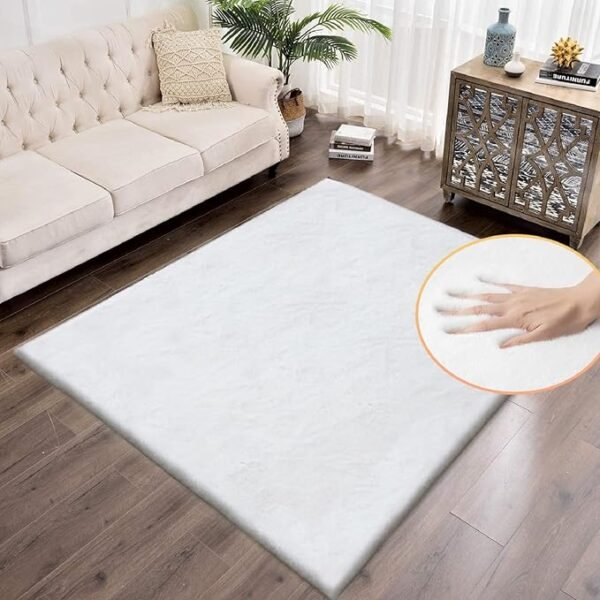 Washable Area Rugs 5x8 Rugs for Living Room Silver Grey Faux Rabbit