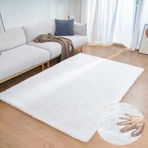 Faux Fuzzy Machine Washable Bunny Fur Area Rugs for Living Room Grey