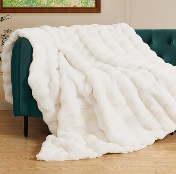 Light Beige Cozy Faux Fur Throw Blanket for Living Room Bedroom 50x60