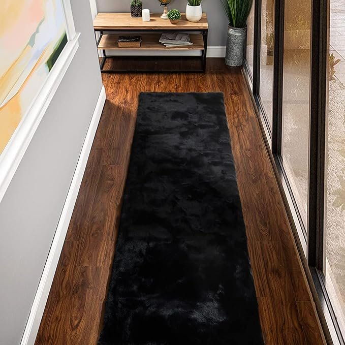 Black Shag Faux Rabbit Fluffy Fur Rugs