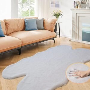Grey Faux Rabbit Washable Furry Fur Area Rugs for Living Room Bedroom