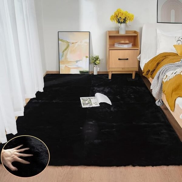 Black Fluffy Rug 5x7 Area Rugs for Bedroom Fuzzy Rabbit