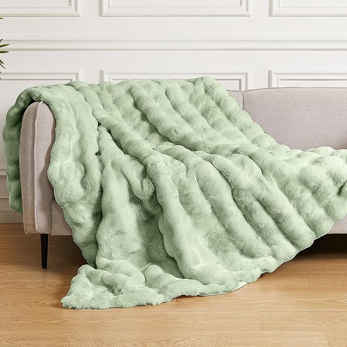 Sage Green Fluffy Furry Blanket Comfy Blanket Cozy 60x80