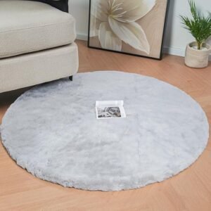 Round Furry Rugs for Living Room Faux Rabbit Fluffy Fur Rug for Bedroom