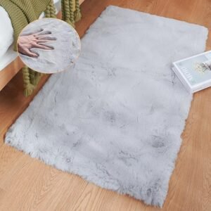 Light Gray Faux Fuzzy Fur Washable Rugs for Bedroom