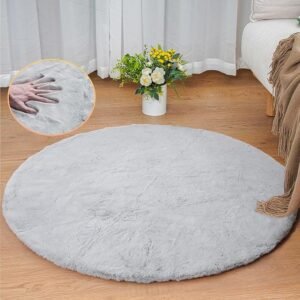 Grey Round Rug 3ft Machine Washable Shaggy Area Rugs